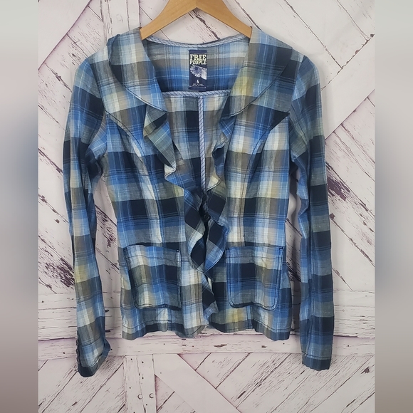Free People Tops - Free People Liberty Plaid Ruffle Collar Shirt Jacket